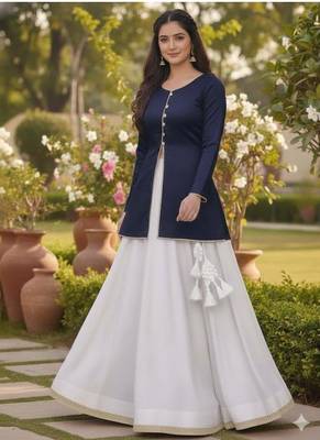 Navy Blue Jacket Style Lehenga Set 1