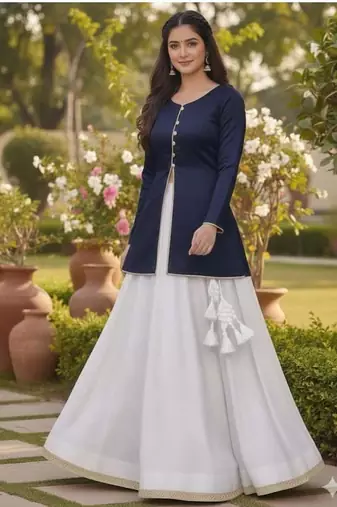 Navy Blue Jacket Style Lehenga Set