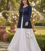 Navy Blue Jacket Style Lehenga Set