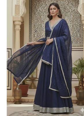 Navy Blue festive Lehenga choli with Sheer Dupatta 1
