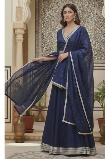 Navy Blue festive Lehenga choli with Sheer Dupatta