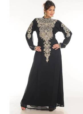 Black georgette embroidered zari work islamic-kaftans 1