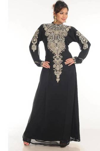 Black georgette embroidered zari work islamic-kaftans
