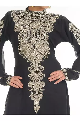 Black georgette embroidered zari work islamic-kaftans
