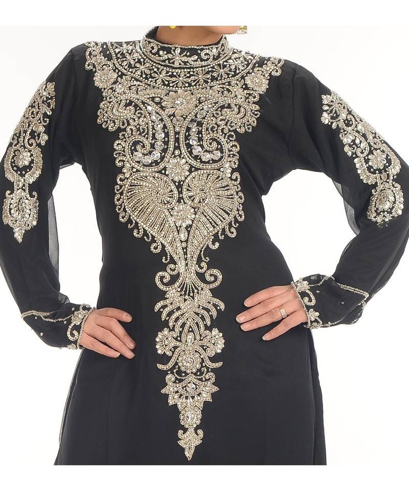Black georgette embroidered zari work islamic-kaftans