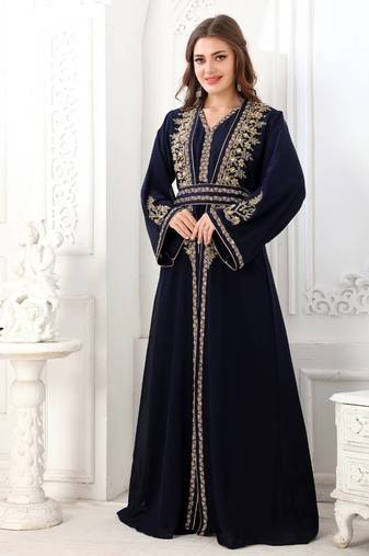 Royal blue georgette cutdana work kaftan