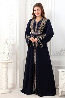 Royal blue georgette cutdana work kaftan 1