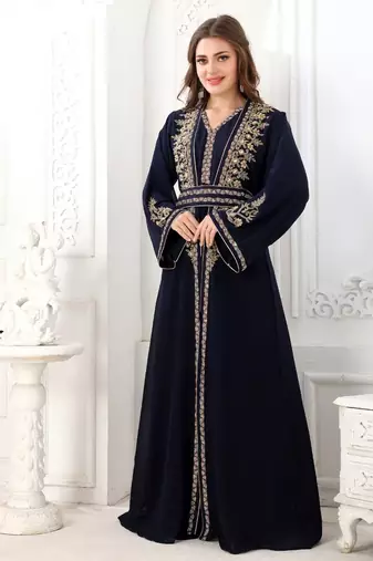 Royal blue georgette cutdana work kaftan