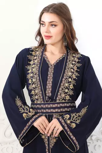 Royal blue georgette cutdana work kaftan