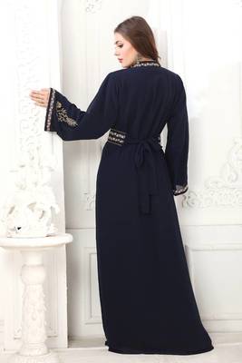 Royal blue georgette cutdana work kaftan 3