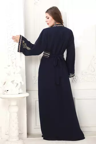 Royal blue georgette cutdana work kaftan