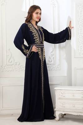 Royal blue georgette cutdana work kaftan 4