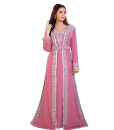 Pink georgette embroidered zari work islamic kaftan