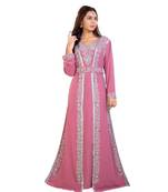 Pink georgette embroidered zari work islamic kaftan