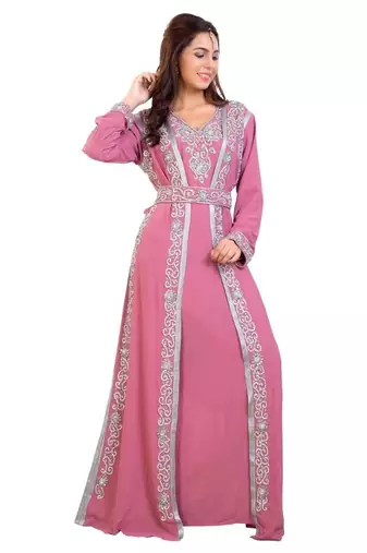 Pink georgette embroidered zari work islamic kaftan