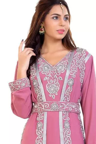 Pink georgette embroidered zari work islamic kaftan