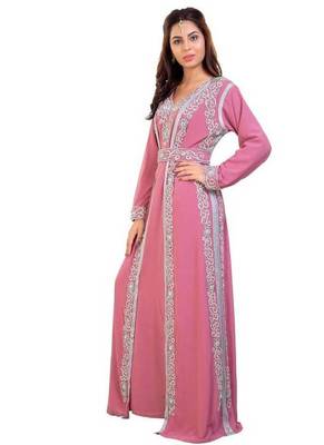 Pink georgette embroidered zari work islamic kaftan 4