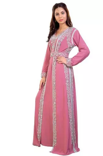 Pink georgette embroidered zari work islamic kaftan