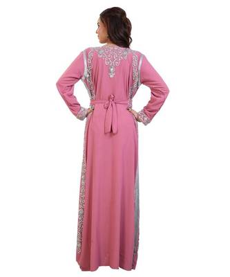 Pink georgette embroidered zari work islamic kaftan 5