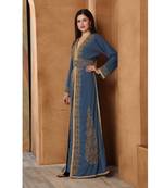 Blue georgette embroidered zari work islamic kaftan