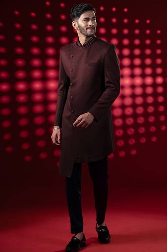 Maroon embroidered velvet sherwani