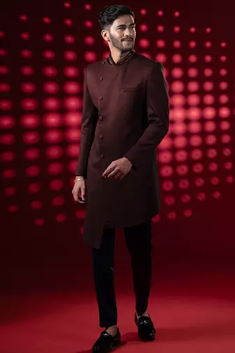 Maroon embroidered velvet sherwani
