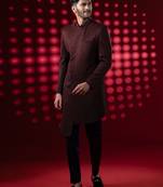 Maroon embroidered velvet sherwani