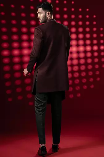 Maroon embroidered velvet sherwani
