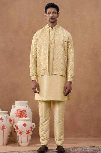Gold embroidered cotton indo western