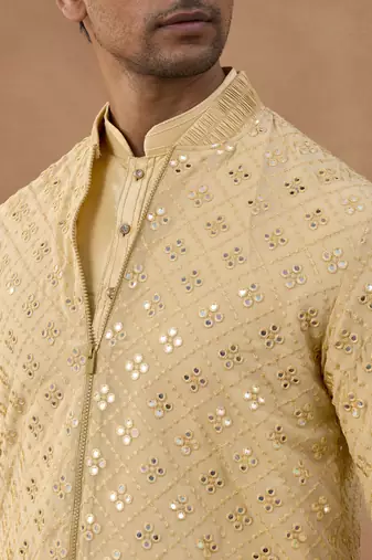 Gold embroidered cotton indo western