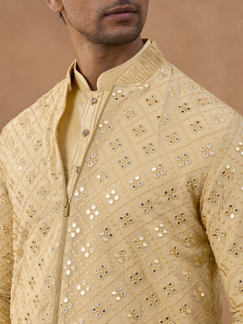 Gold embroidered cotton indo western