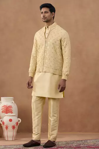 Gold embroidered cotton indo western