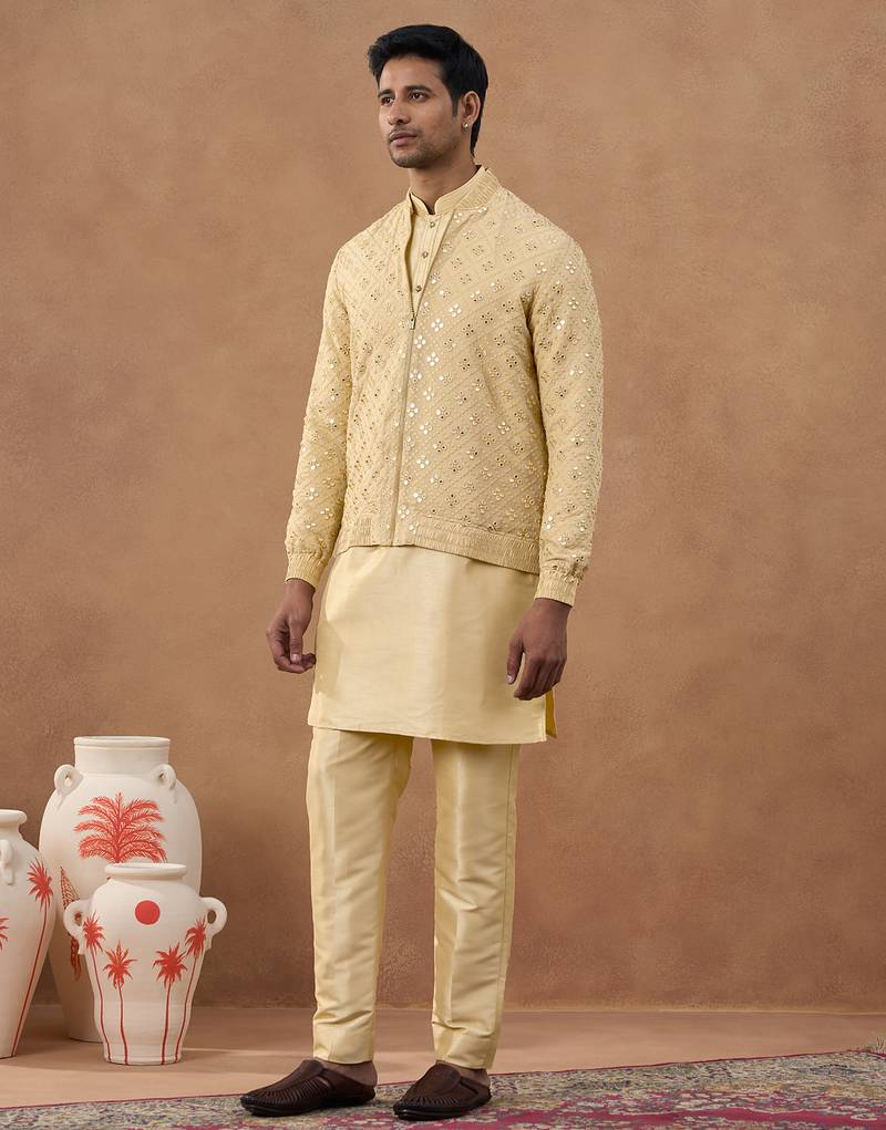 Gold embroidered cotton indo western