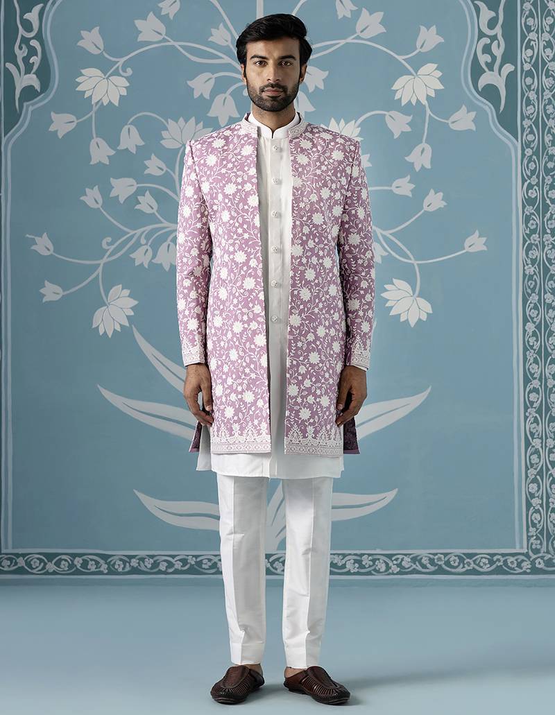 Pink floral polycotton indo western