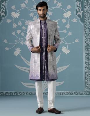Purple embroidered cotton indo western 1