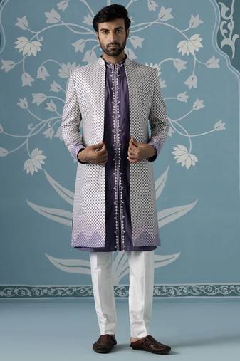 Purple embroidered cotton indo western