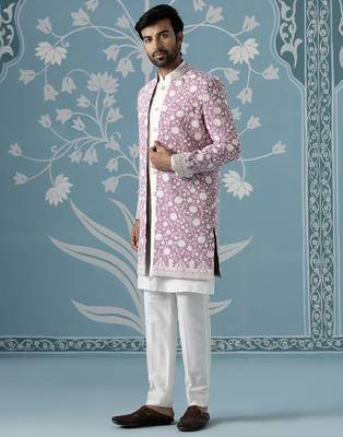 Pink floral polycotton indo western 3