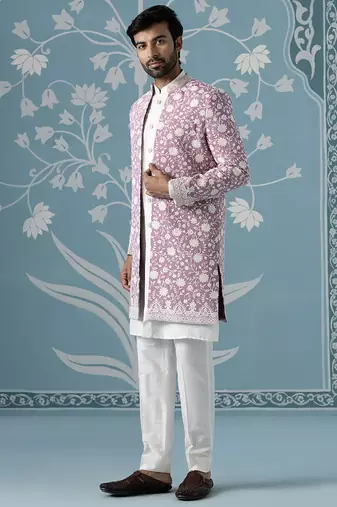 Pink floral polycotton indo western