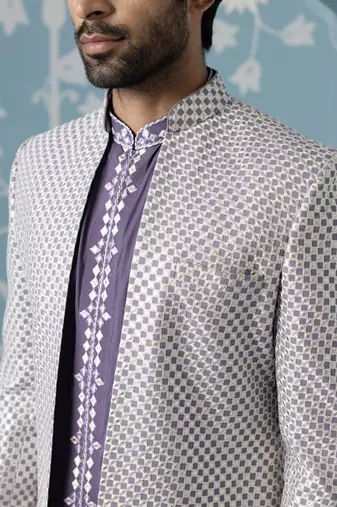 Purple embroidered cotton indo western