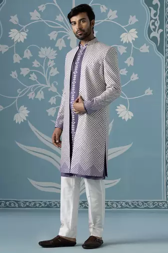 Purple embroidered cotton indo western