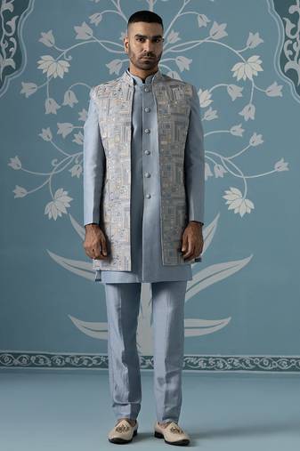 Blue floral polycotton indo western