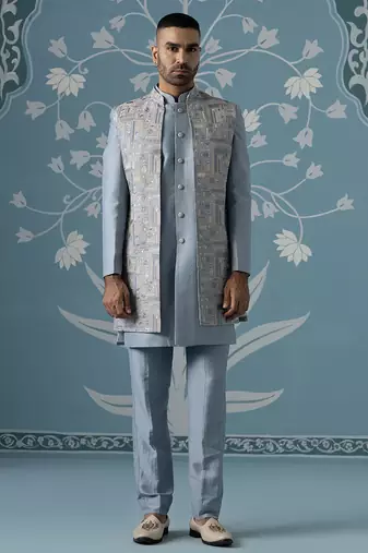 Blue floral polycotton indo western