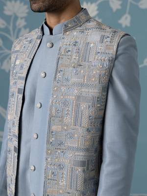 Blue floral polycotton indo western 2