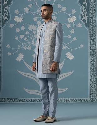 Blue floral polycotton indo western 3