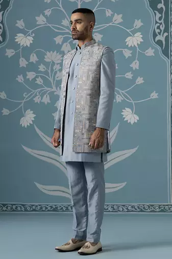 Blue floral polycotton indo western
