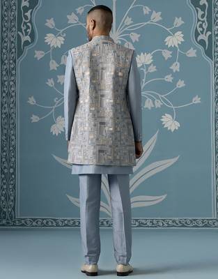 Blue floral polycotton indo western 4
