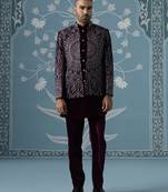 Purple embroidered velvet indo western