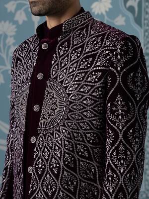 Purple embroidered velvet indo western 2