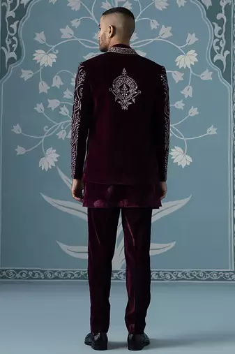 Purple embroidered velvet indo western