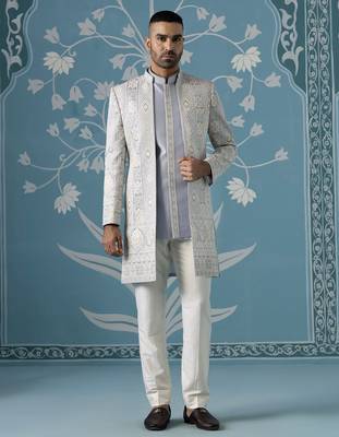 Blue embroidered cotton indo western 1